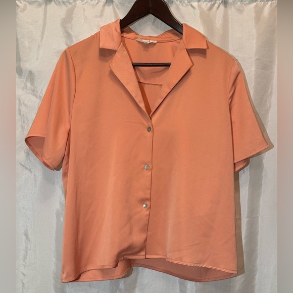 Easel Los Angeles Satin Button Down Blouse Size Small in Burnt Orange - Picture 7 of 8